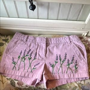 J. Crew Botanical Chino Lavender Embroidered Shorts size 4